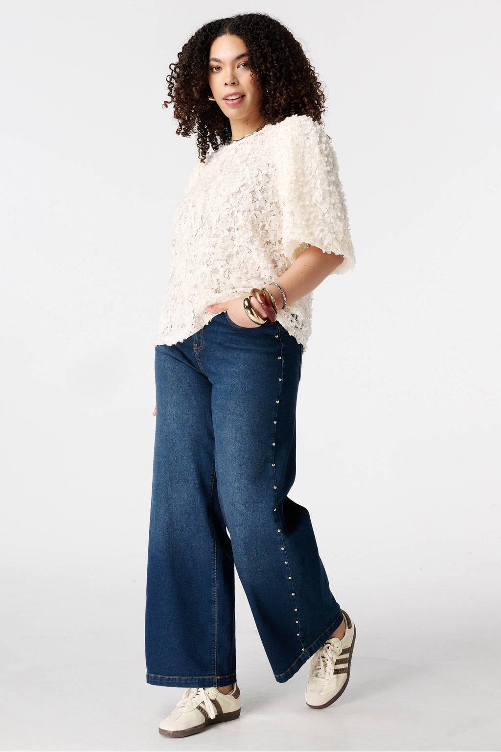 MS Mode semi-transparante blousetop Plus Size - ecru