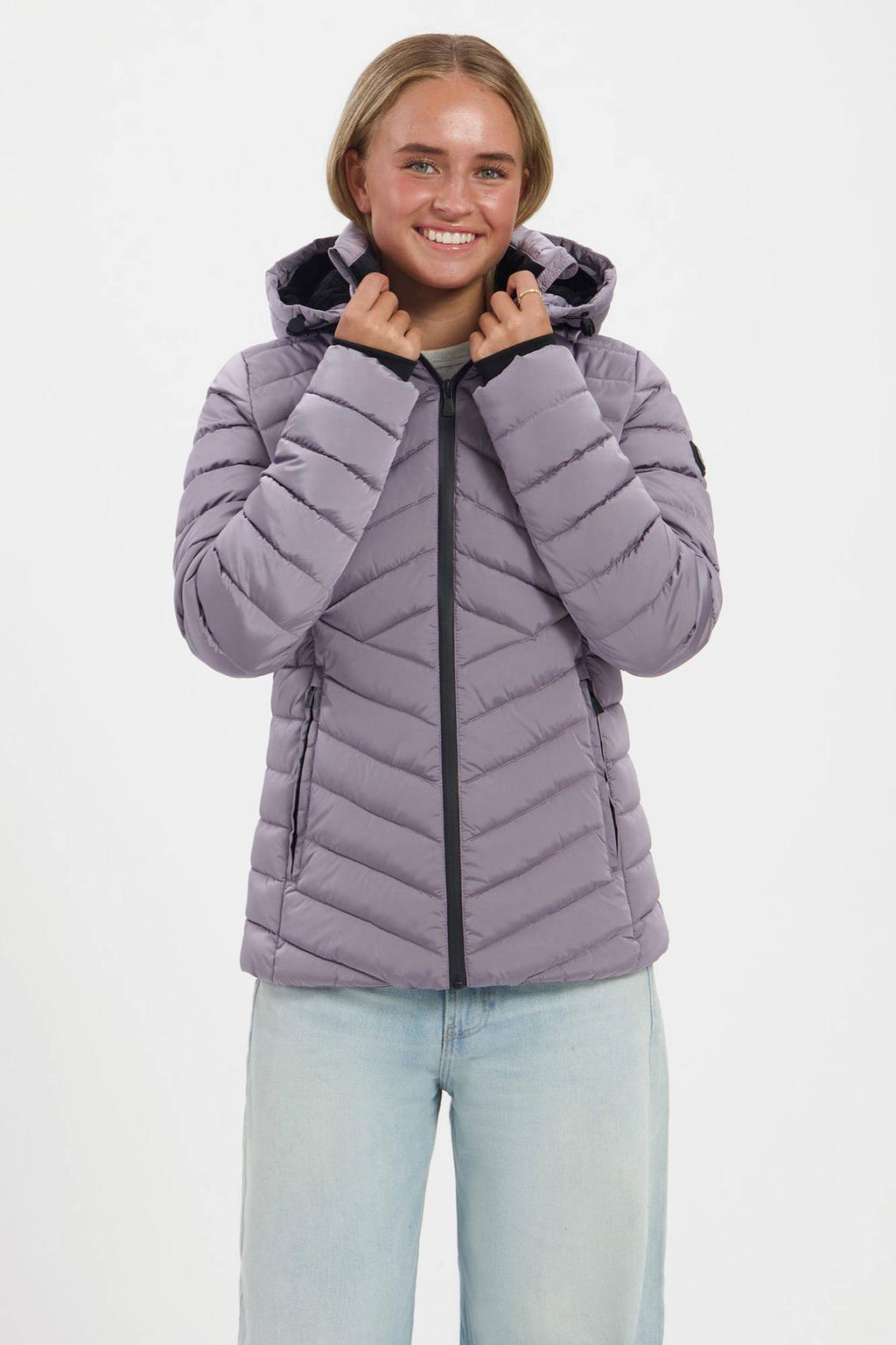 Lilakleurige dames Kjelvik Harmke outdoorjas van polyester met effen, lange mouwen, capuchon en ritssluiting