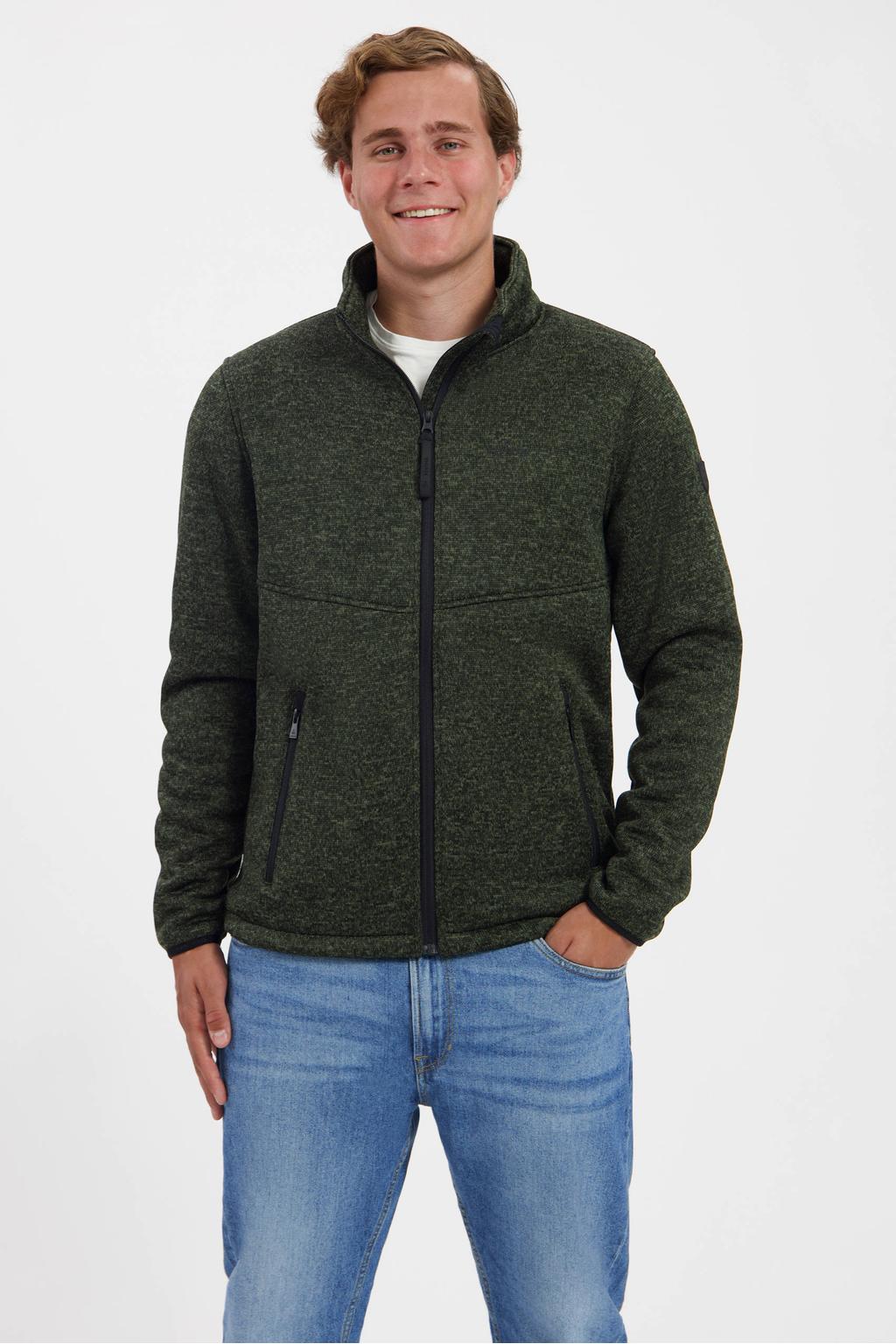 Groene heren Kjelvik fleece outdoor vest met lange mouwen, opstaande kraag en ritssluiting