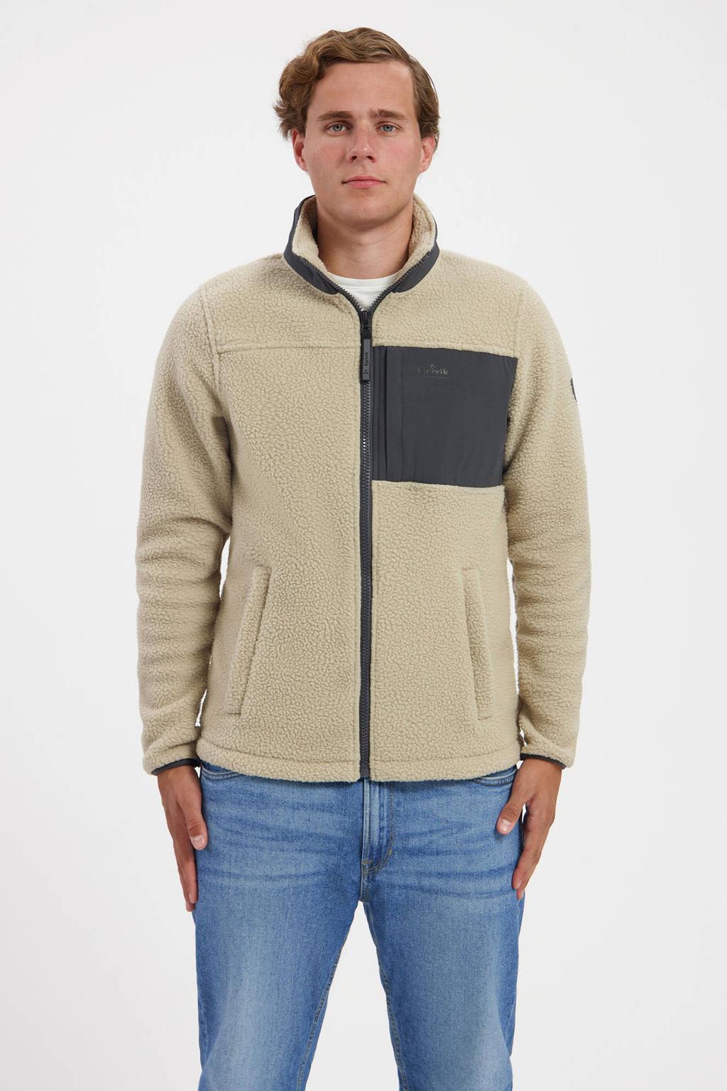 Zandkleurige heren Kjelvik Keano fleece jack met lange mouwen, capuchon en ritssluiting