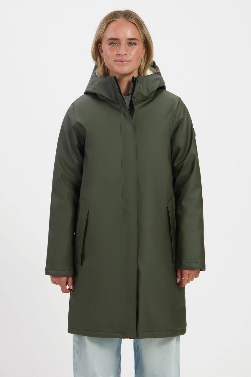 Groene dames Kjelvik Rhode outdoor jas van polyester met effen, lange mouwen, capuchon en 2-way rits met windvanger