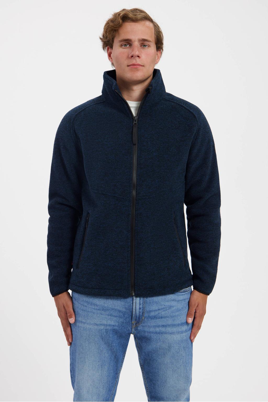Blauwe heren Kjelvik Dario outdoor vest met lange mouwen, opstaande kraag en ritssluiting