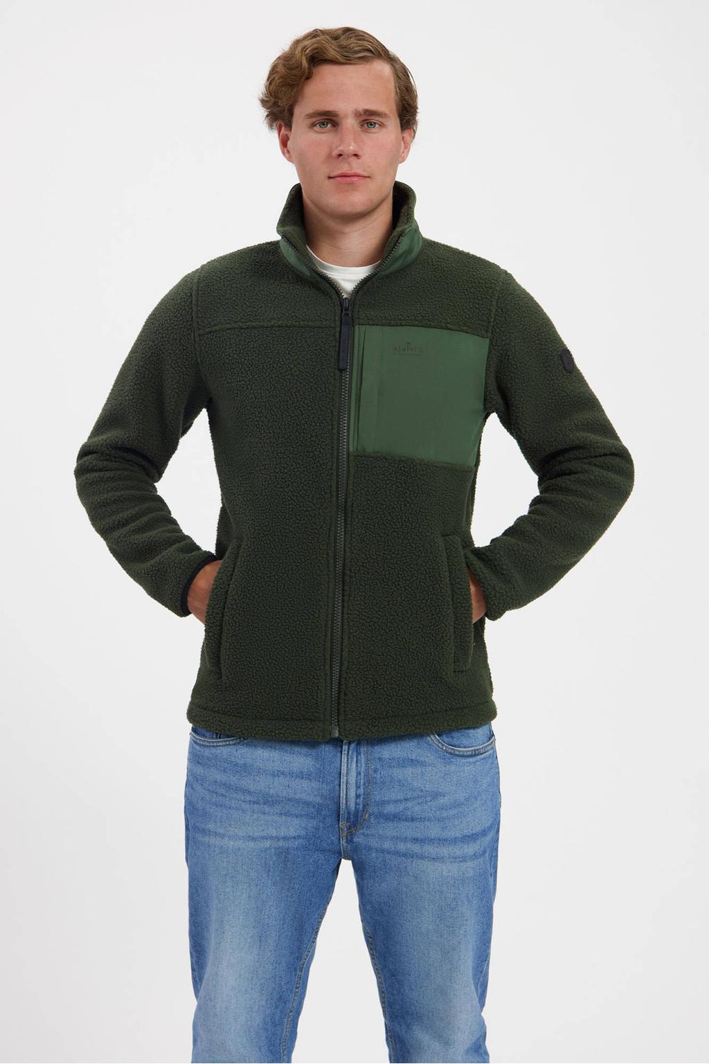 Groene heren Kjelvik Keano fleece jack met lange mouwen, capuchon en ritssluiting
