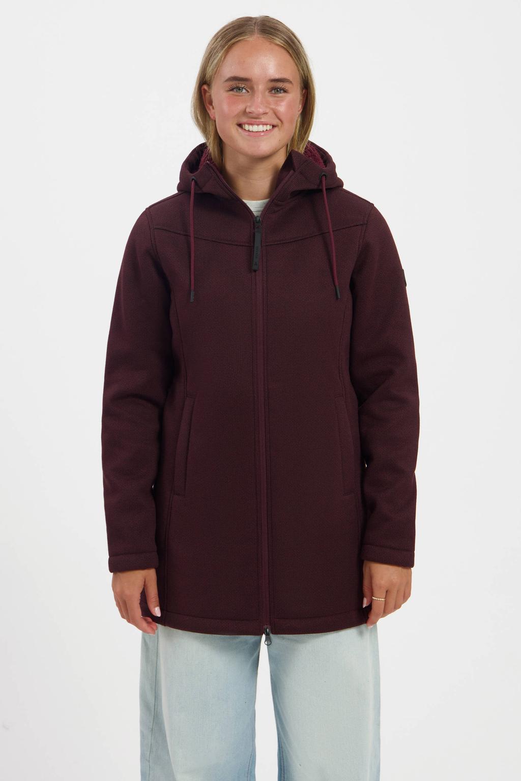 Donkerrode dames Kjelvik outdoor vest met effen, lange mouwen, capuchon en ritssluiting