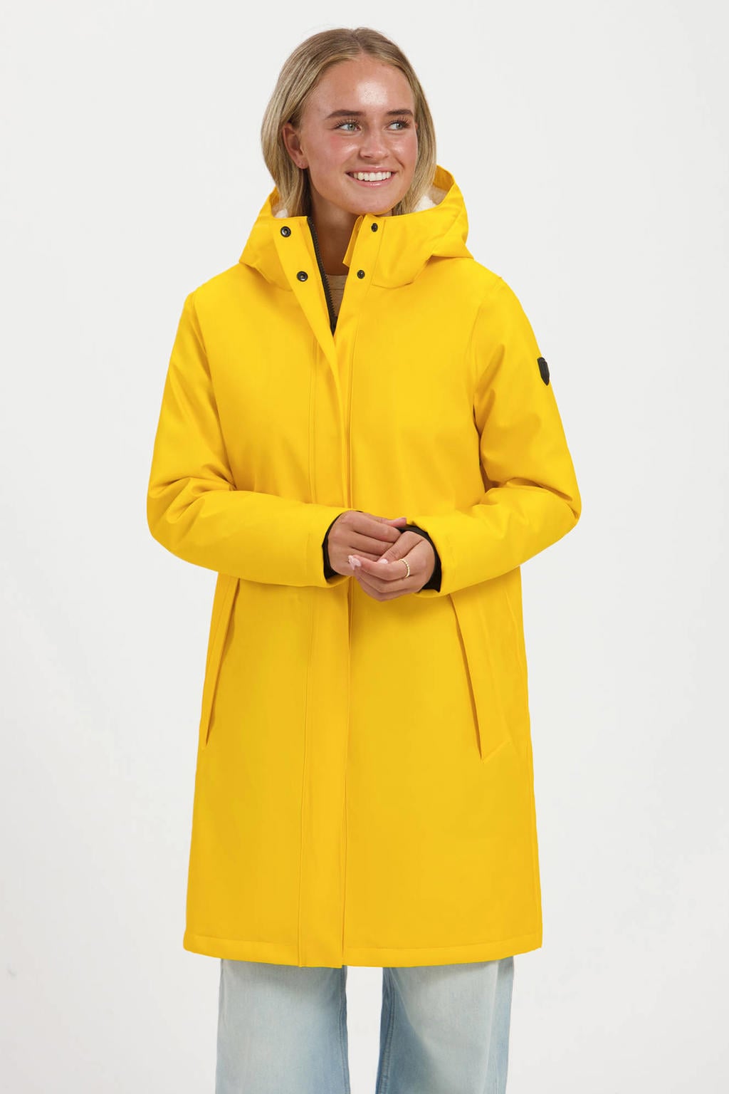 Gele dames Kjelvik Rhode outdoor jas van polyester met effen, lange mouwen, capuchon en 2-way rits met windvanger