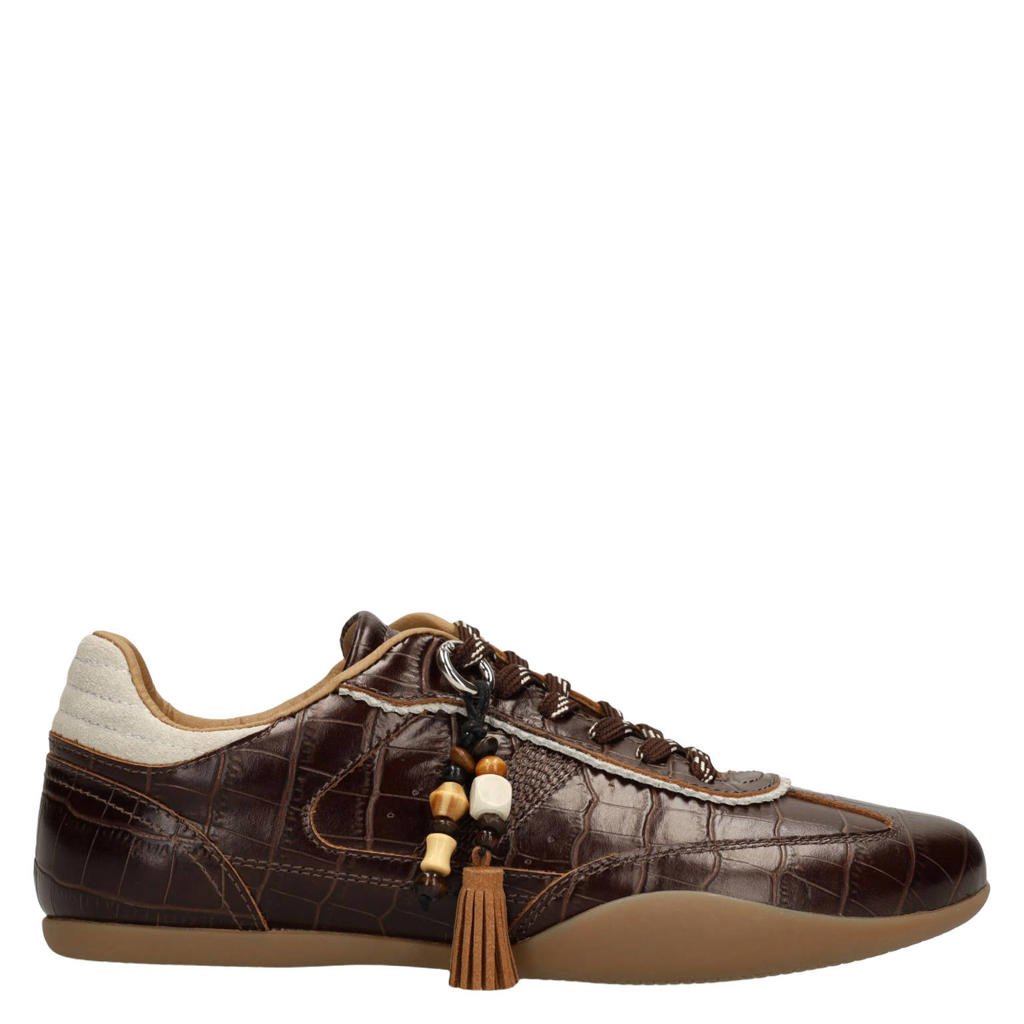 Sacha leren sneakers met dierenprint - bruin