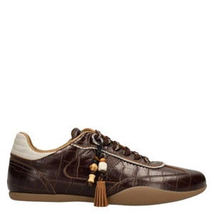 leren sneakers met dierenprint - bruin