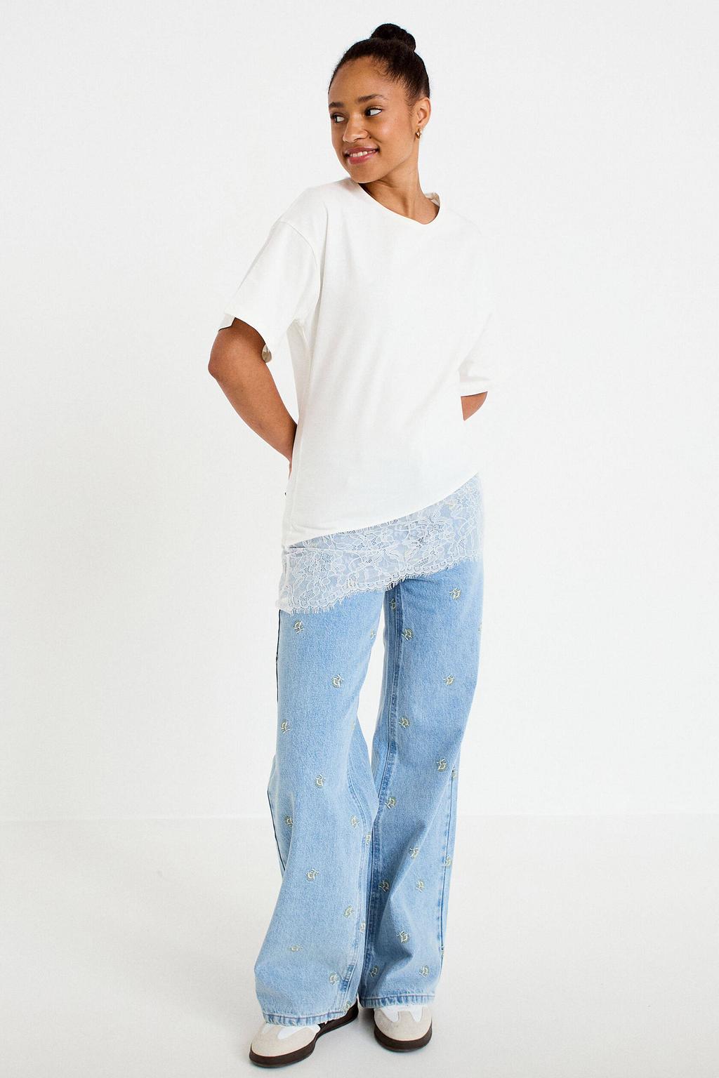 Light blue denim dames Cache Cache high waist wide leg jeans van denim met rits- en knoopsluiting en effen