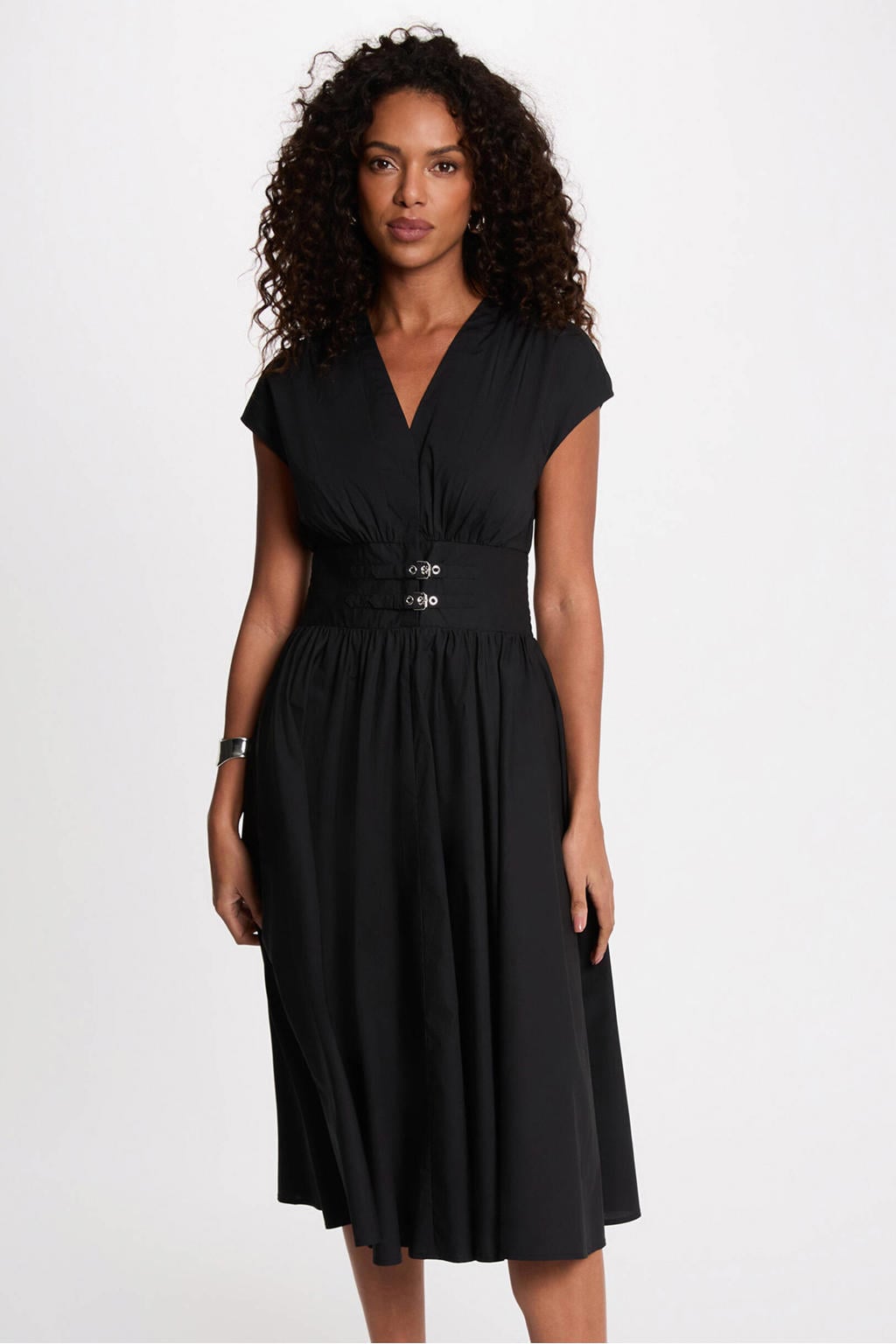 Morgan midi jurk met ceintuur - zwart