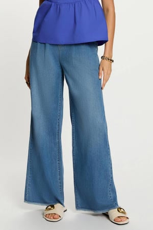 high wide leg jeans met ceintuur - mediumblauw
