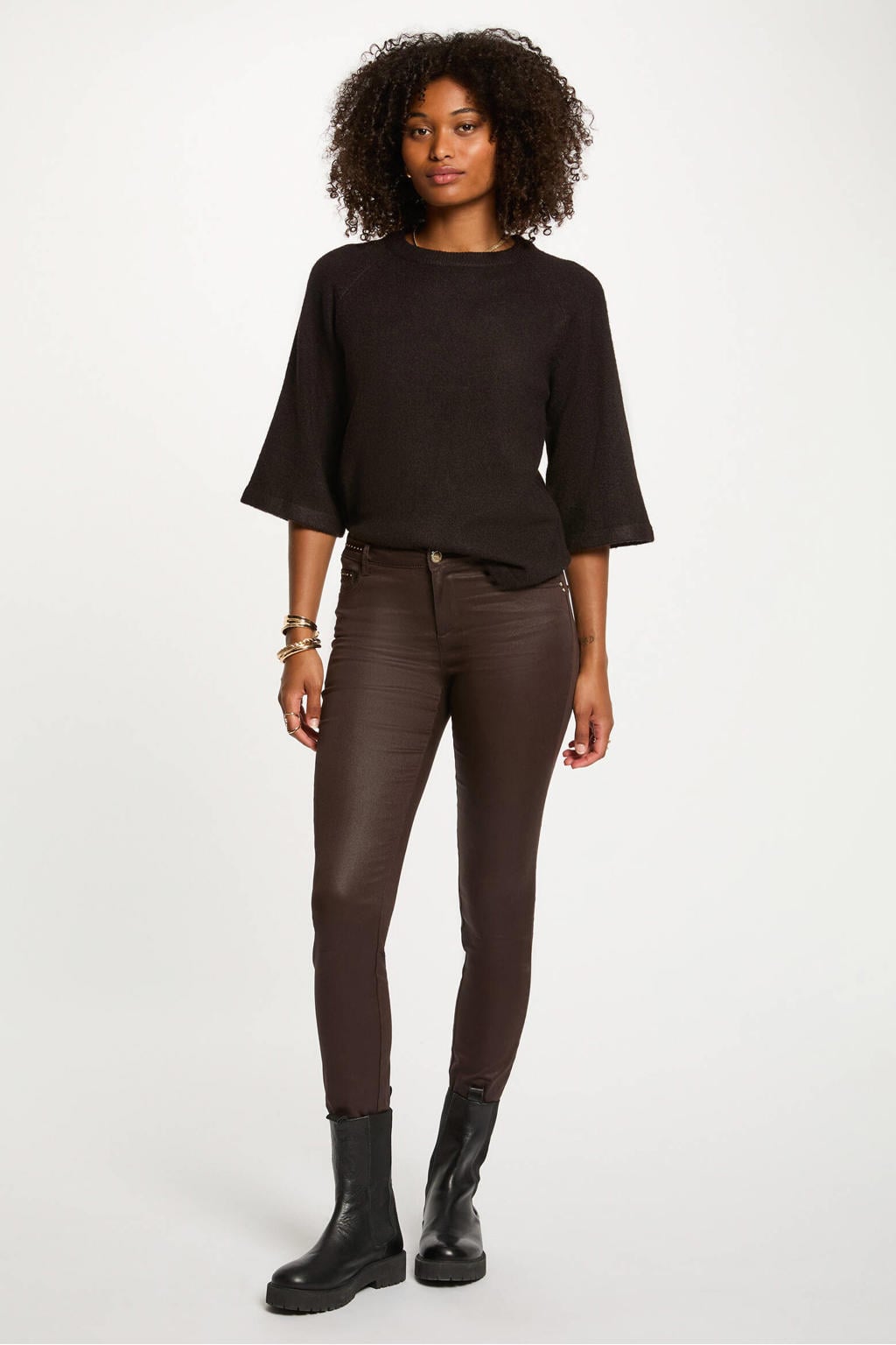 Donkerblauwe dames Morgan regular waist skinny tregging van katoen met effen