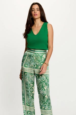 gebreide mouwloze top met ruches - groen