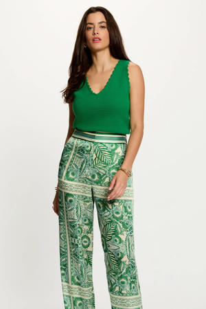 gebreide mouwloze top met ruches - groen