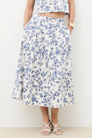 gebloemde midi rok - ecru