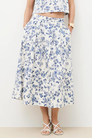 gebloemde midi rok - ecru