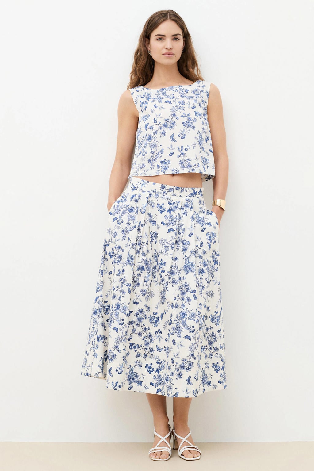 Caroll gebloemde midi rok - ecru