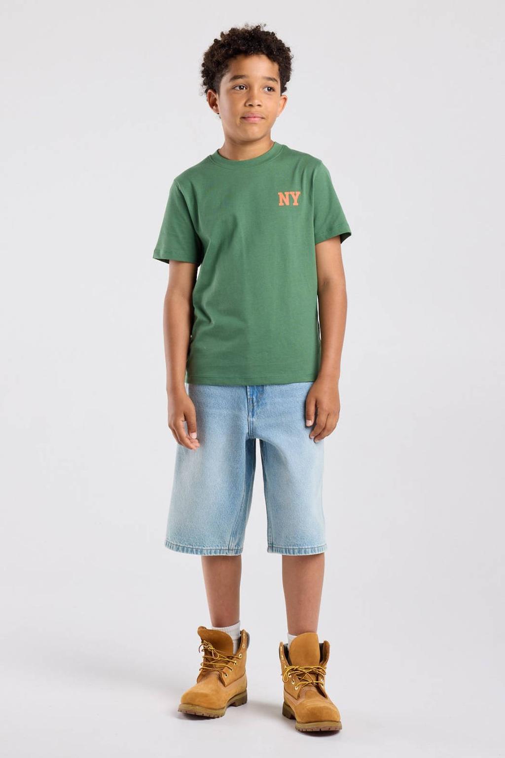 Groene jongens America Today T-shirt met backprint, korte mouwen en ronde hals