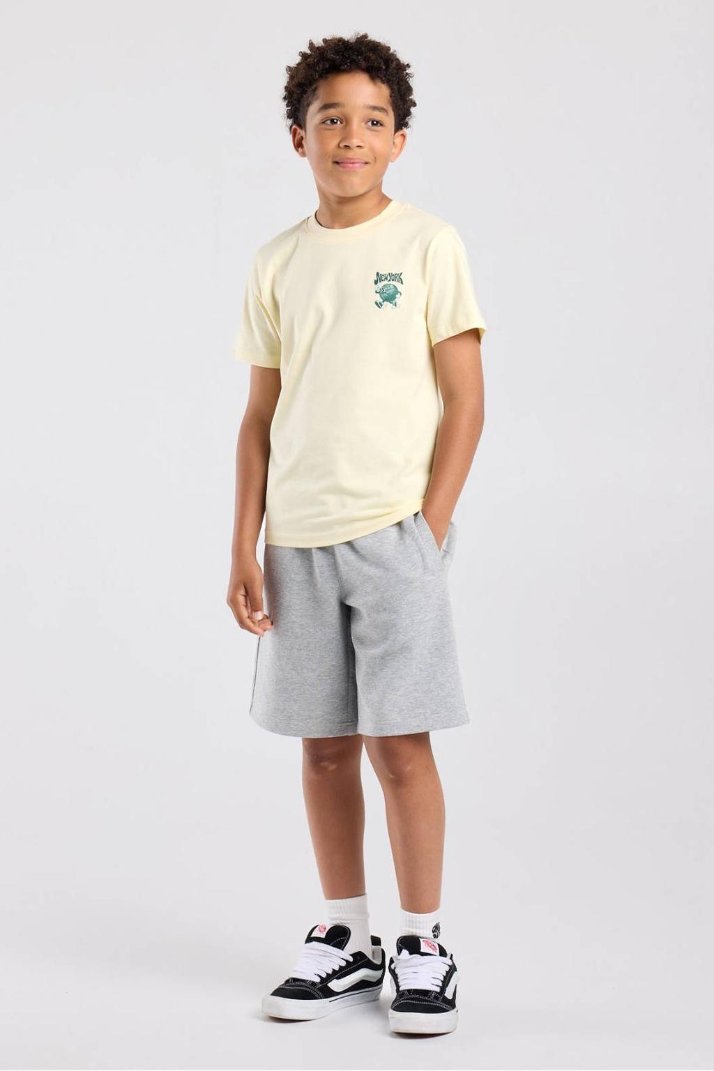 Lichtgele jongens America Today T-shirt met backprint, korte mouwen en ronde hals