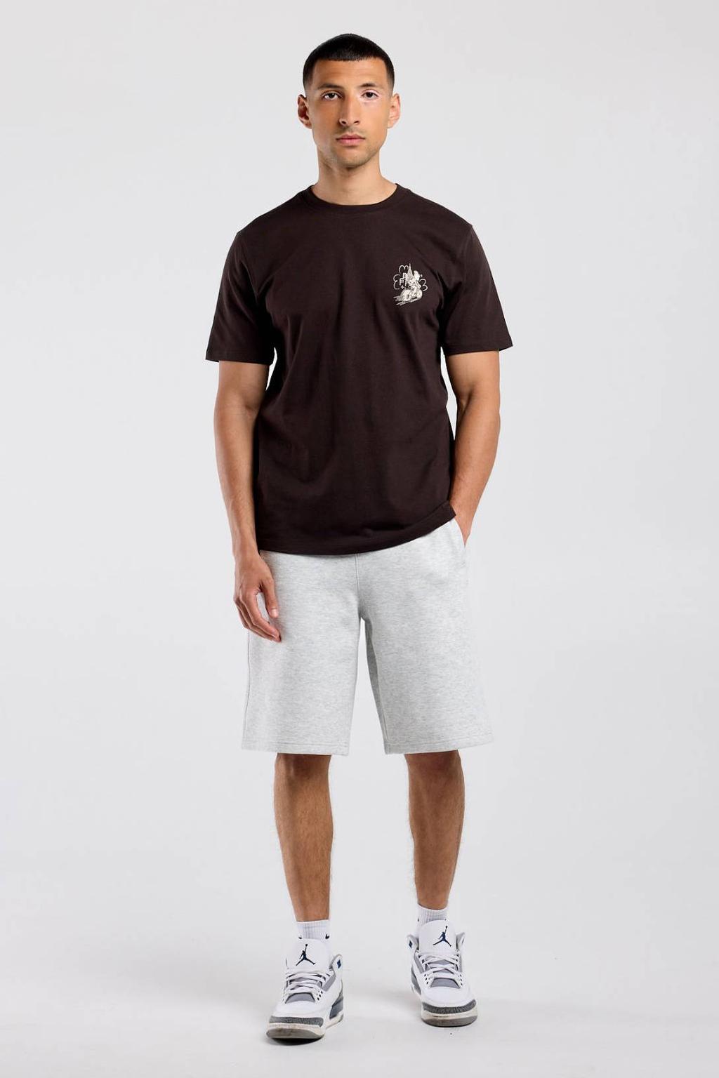 Bruine heren America Today regular fit T-shirt van katoen met korte mouwen en ronde hals