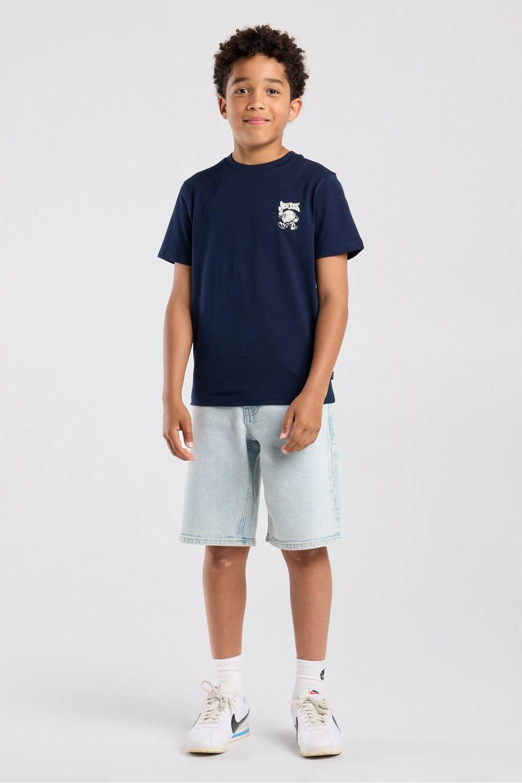 Donkerblauwe jongens America Today T-shirt met backprint, korte mouwen en ronde hals
