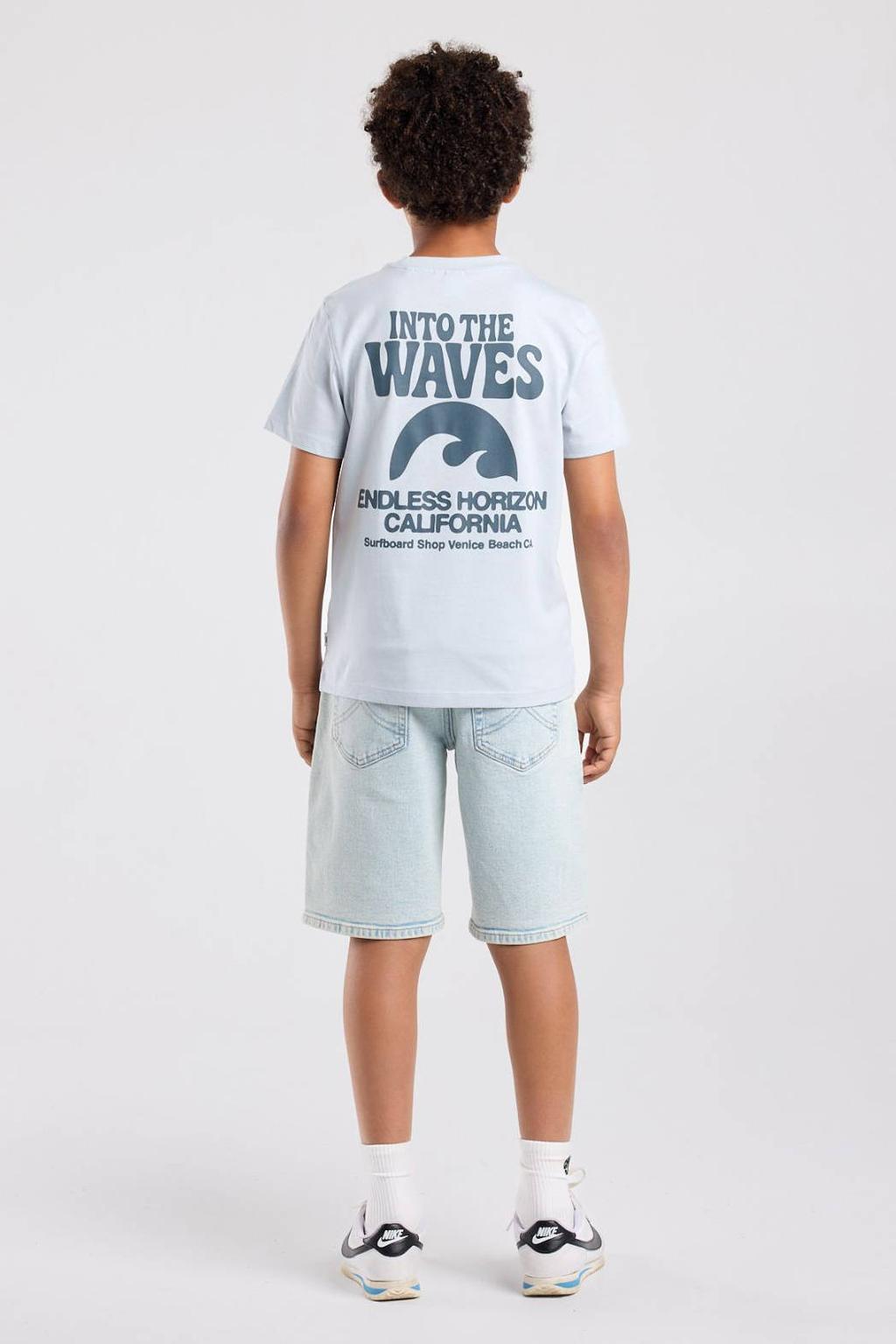 Lichtblauwe jongens America Today T-shirt met backprint, korte mouwen en ronde hals