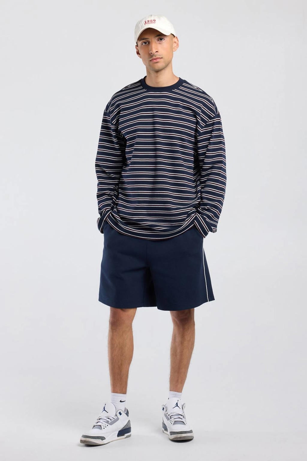 America Today oversized gestreepte longsleeve - donkerblauw