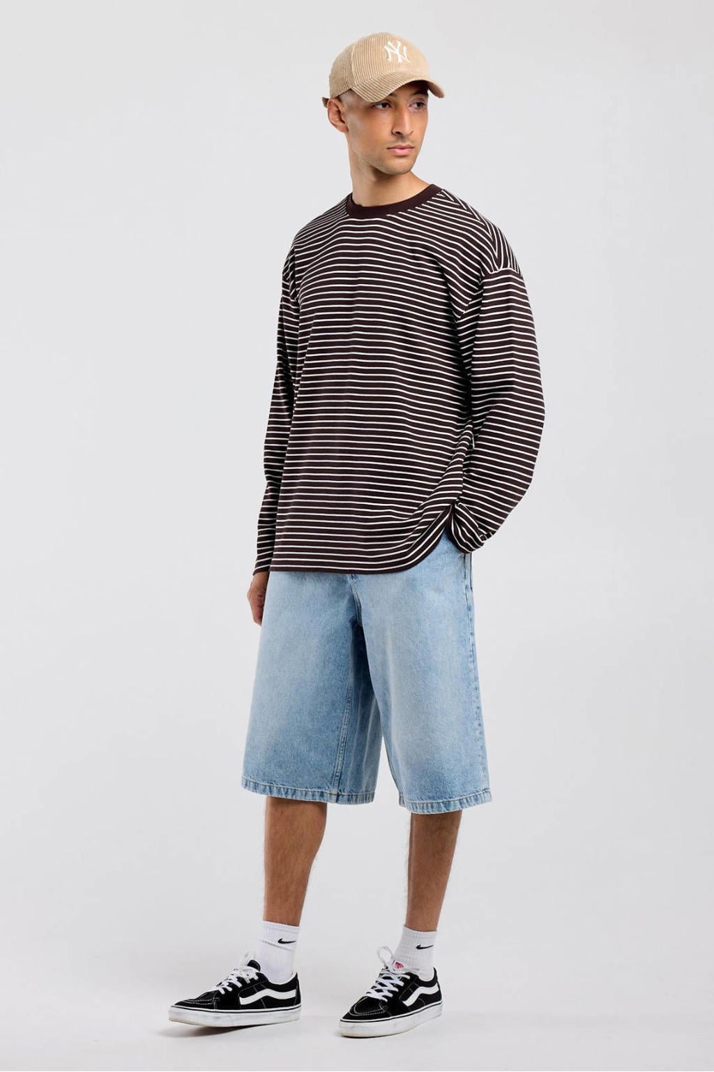 America Today oversized gestreepte longsleeve - bruin/wit