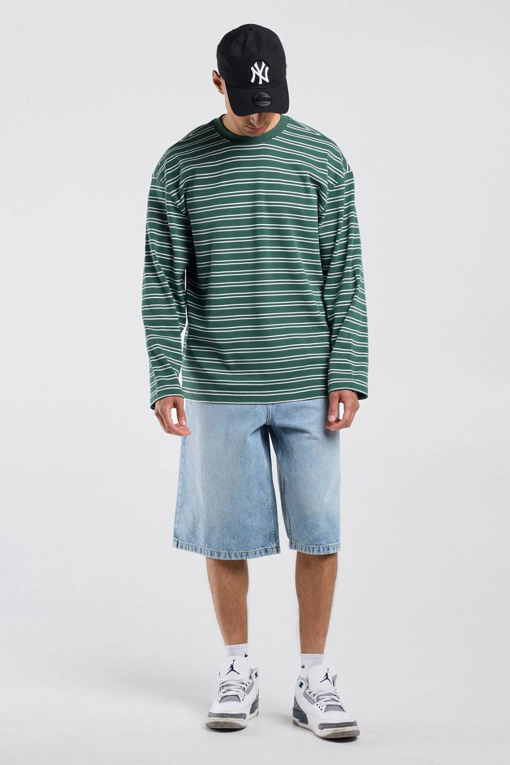 America Today oversized gestreepte longsleeve - wit/groen