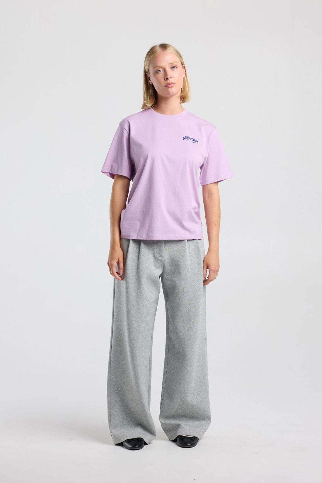 Lilakleurige dames America Today T-shirt van katoen met backprint, korte mouwen en ronde hals