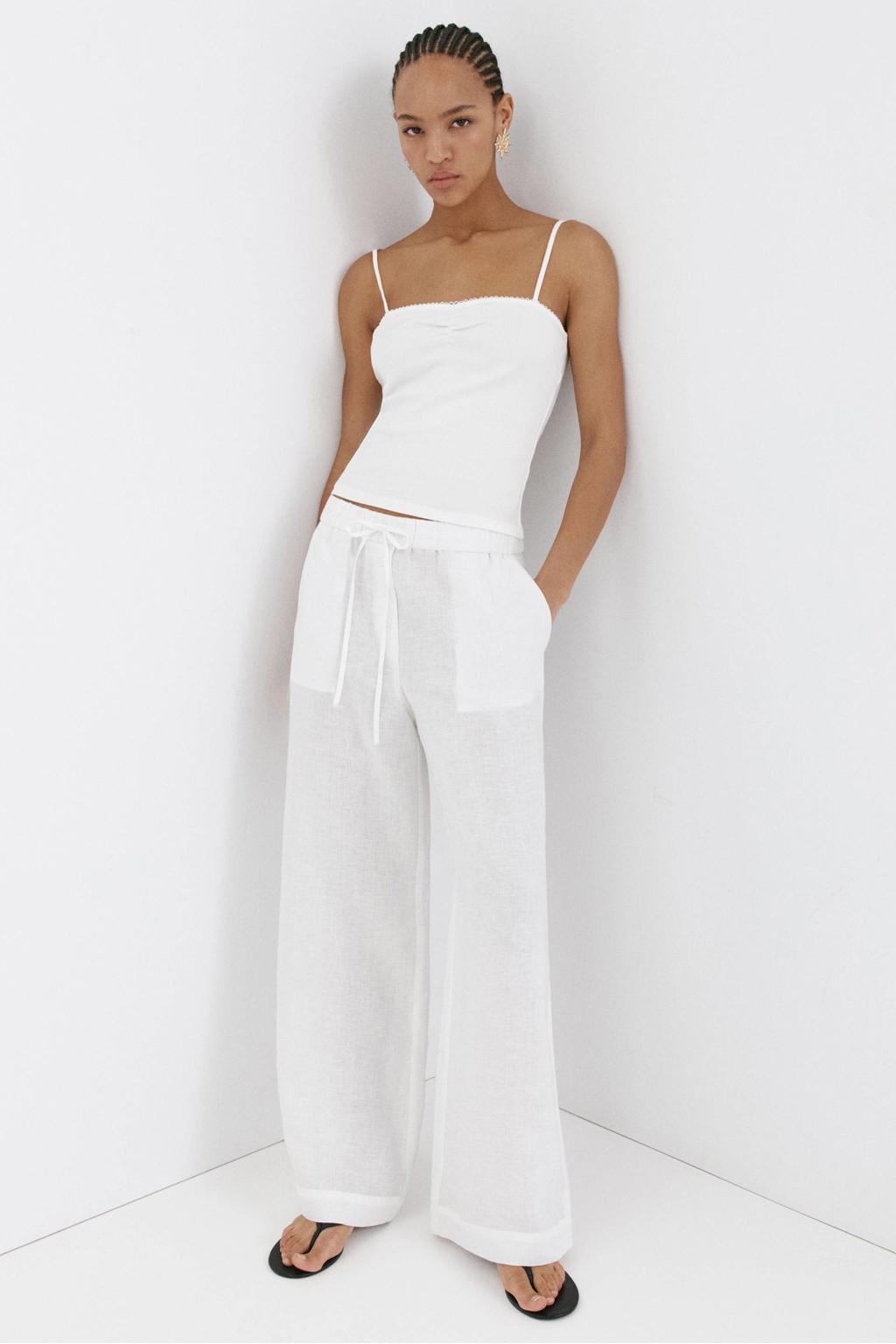 Mango wide leg broek met linnen - wit