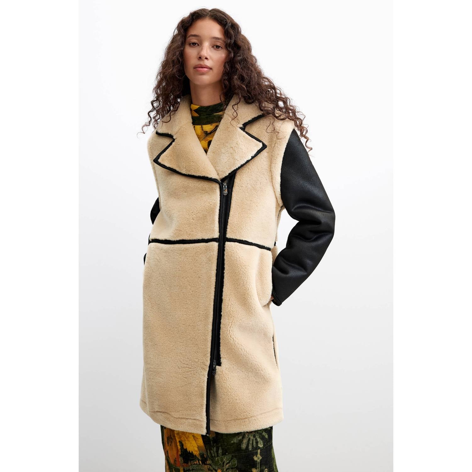 Desigual denim mantel beige zwart