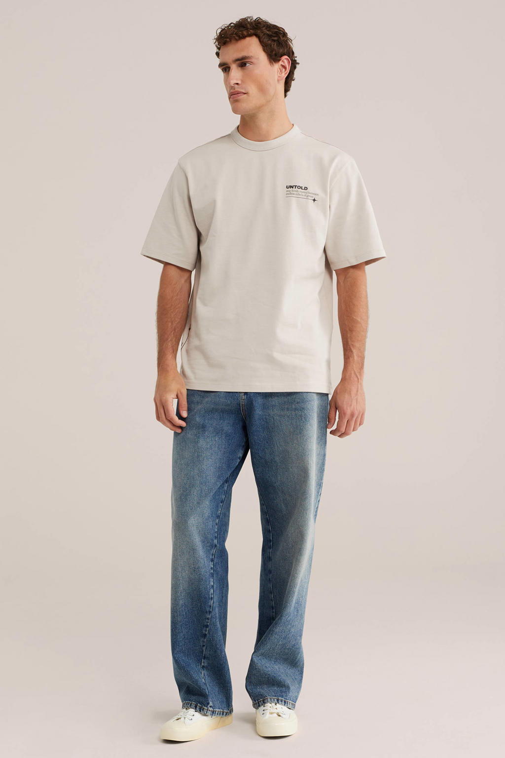 WE Fashion oversized T-shirt met backprint - grijs