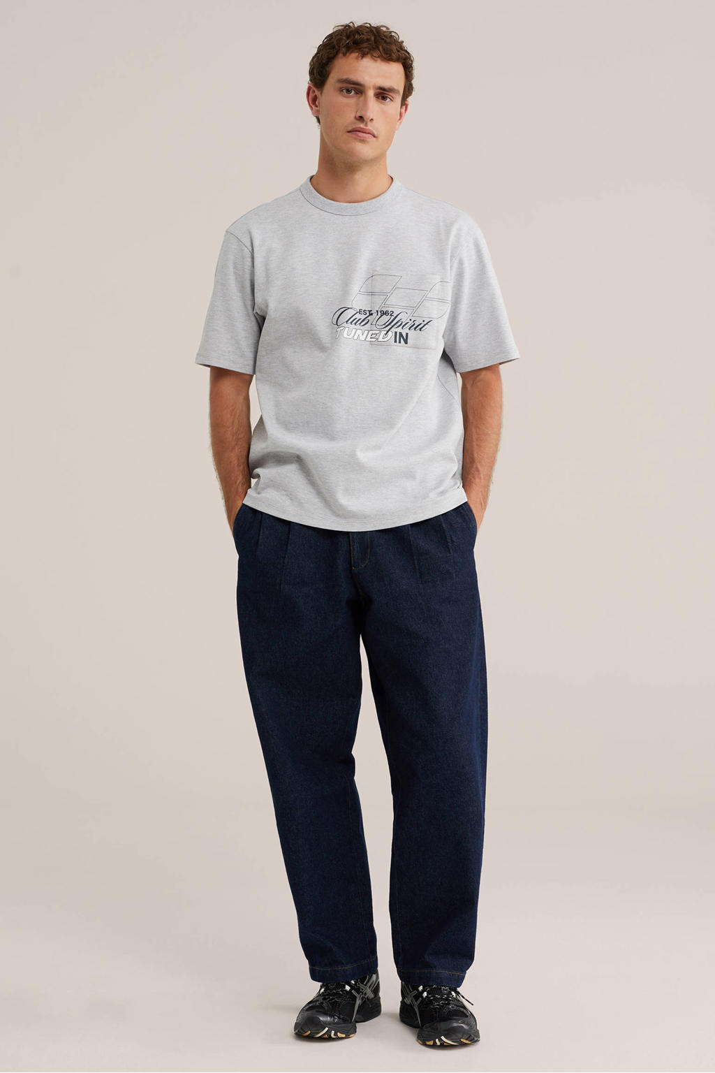 WE Fashion oversized T-shirt met backprint - grijs