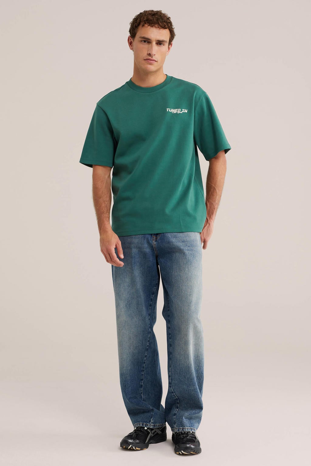WE Fashion oversized T-shirt met backprint - ranger