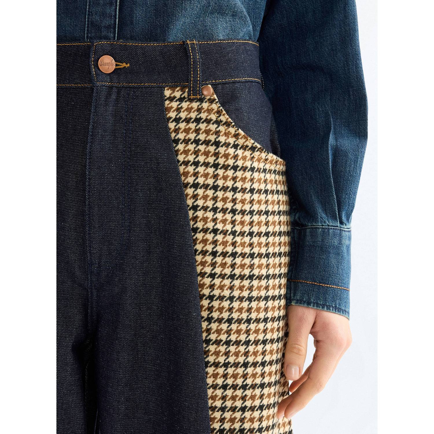 Wrangler straight leg geruite jeans dark blue denim