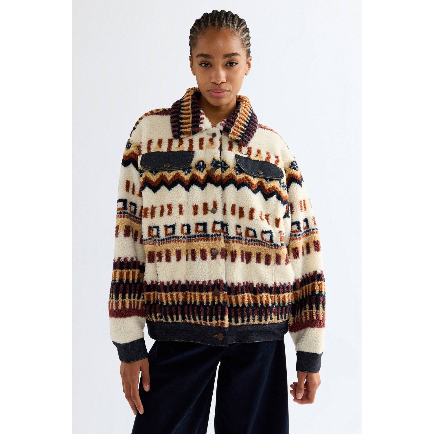 Wrangler spijkerjas met print ecru meerkleurig