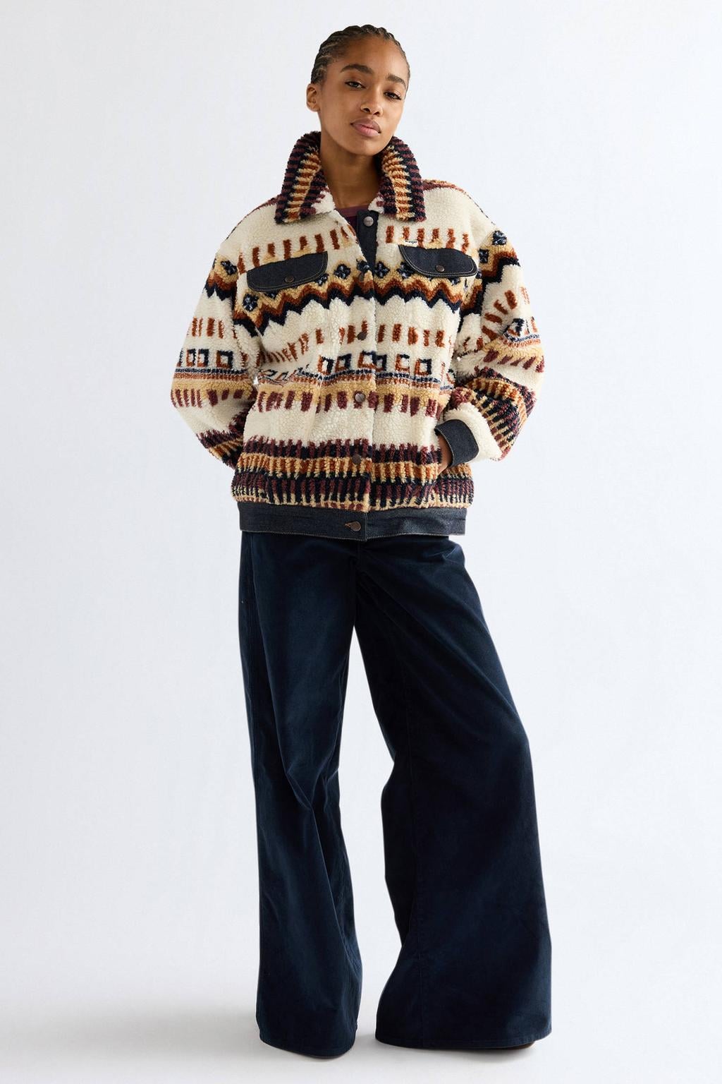 Ecru en multikleurige dames Wrangler spijkerjas meerkleurig van polyester met lange mouwen en klassieke kraag