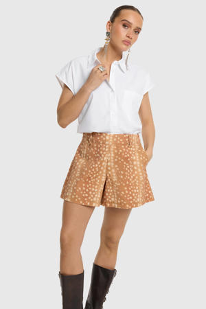 wide leg denim short met dierenprint - bruin