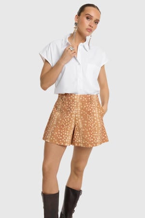 wide leg denim short met dierenprint - bruin