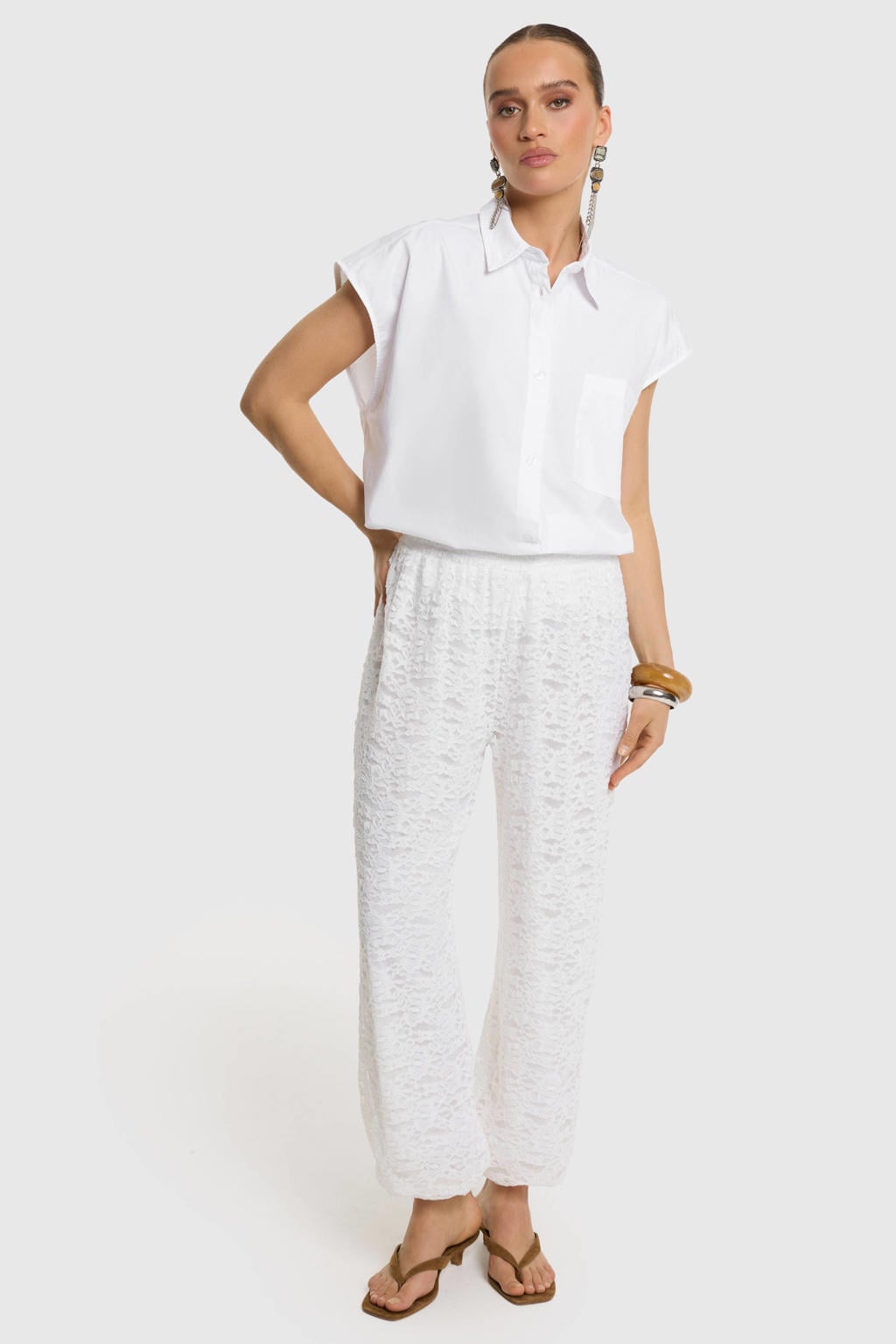 Refined Department kanten barrel broek - wit