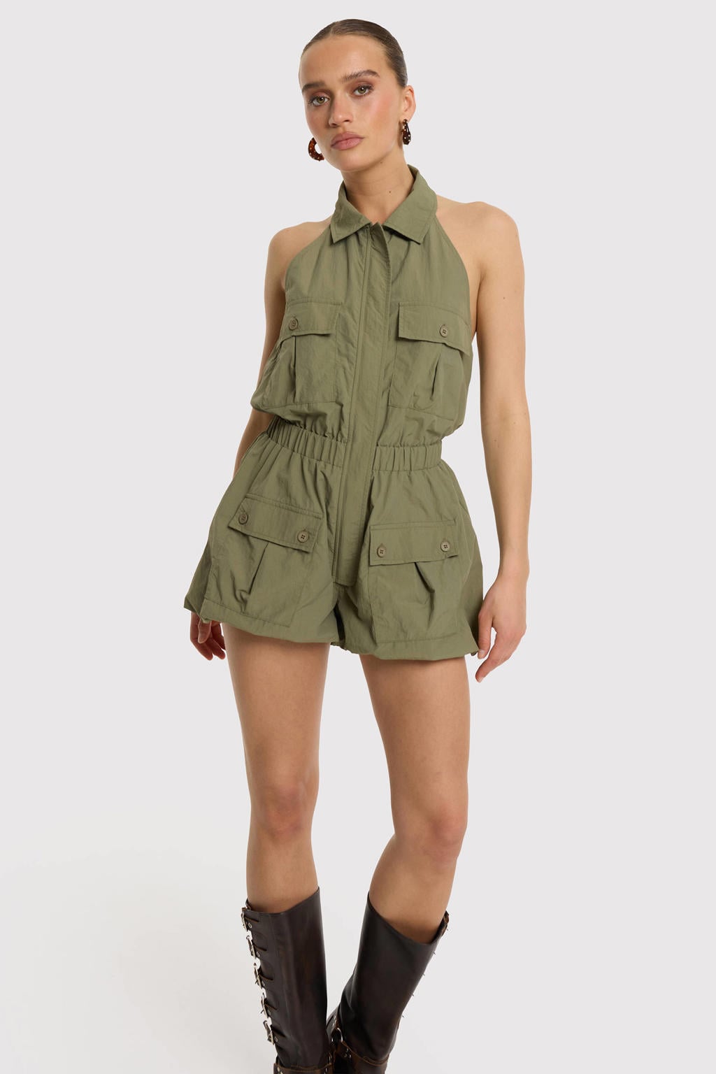 Refined Department playsuit met open rug - groen