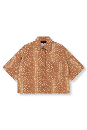 denim blouse met dierenprint - bruin
