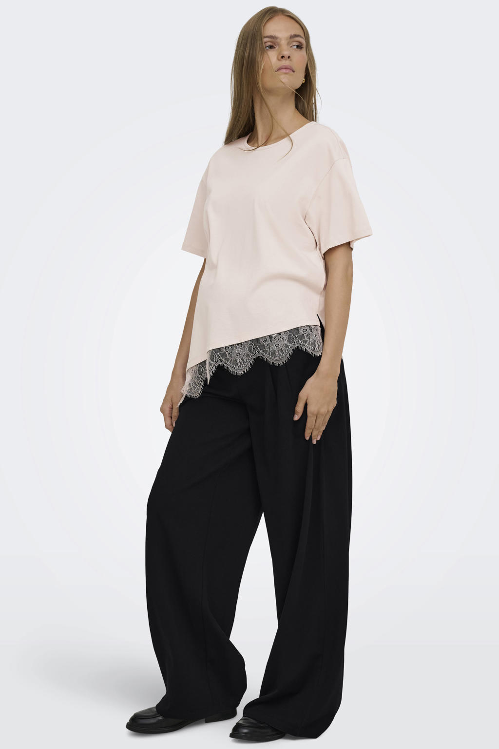 Zwarte dames ONLY MATERNITY wide leg zwangerschapsbroek met low waist en effen