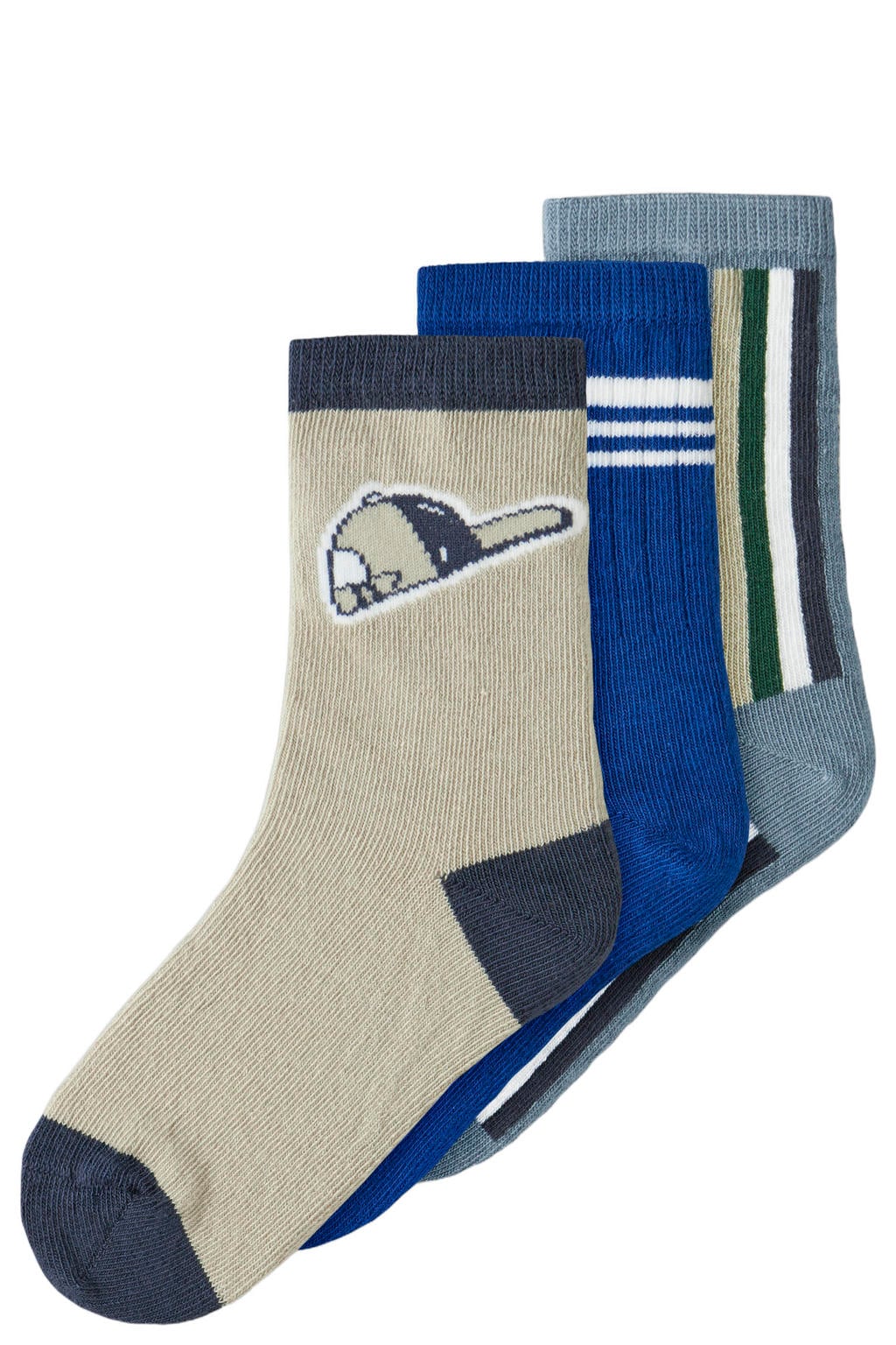 NAME IT MINI sokken met print - blauw/grijs (set van 3)