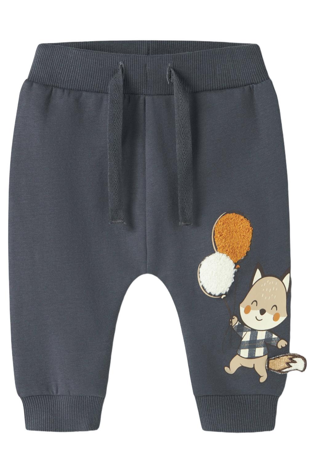 Donkerblauwe jongens NAME IT BABY joggingbroek en print van sweat materiaal met elastische tailleband