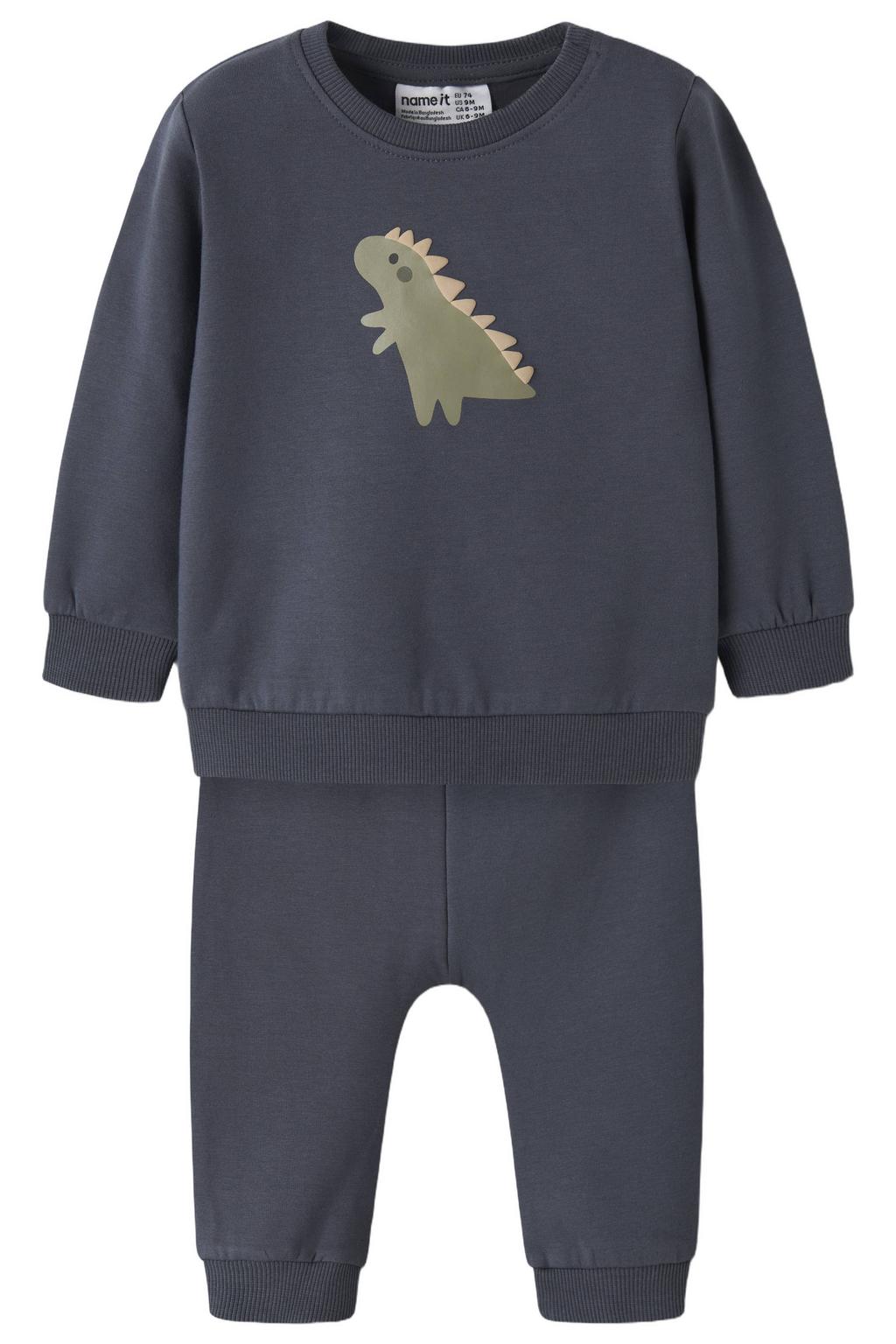 Donkerblauwe jongens NAME IT BABY broek en sweater set met printopdruk, lange mouwen en ronde hals
