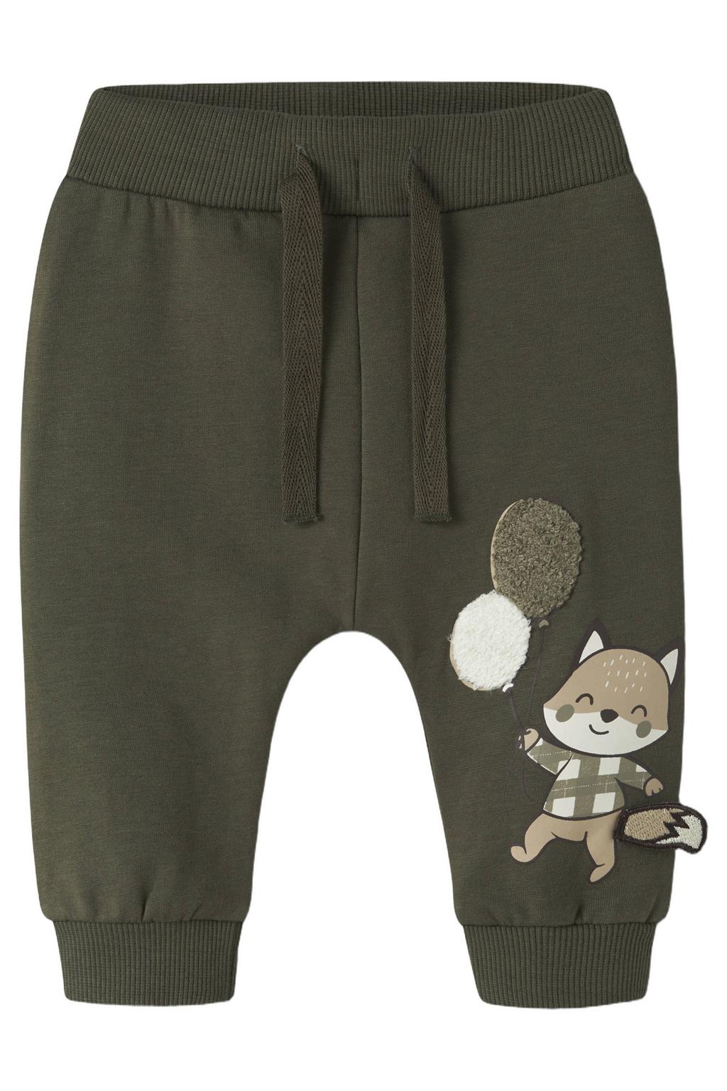 Olijfgroene jongens NAME IT BABY joggingbroek en print van sweat materiaal met elastische tailleband