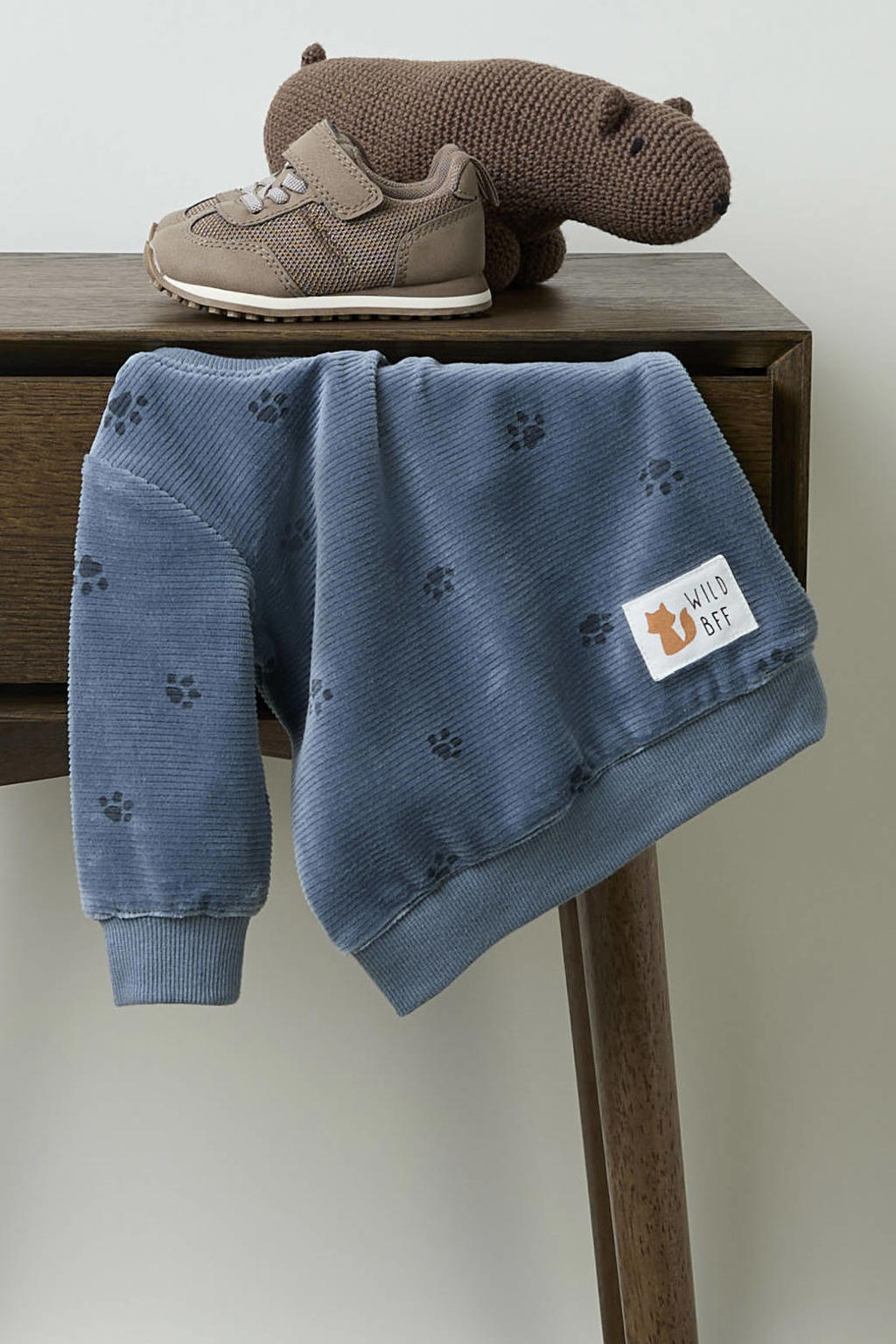 Blauwe jongens NAME IT BABY sweater met lange mouwen, ronde hals, drukknoopsluiting en geribde boorden