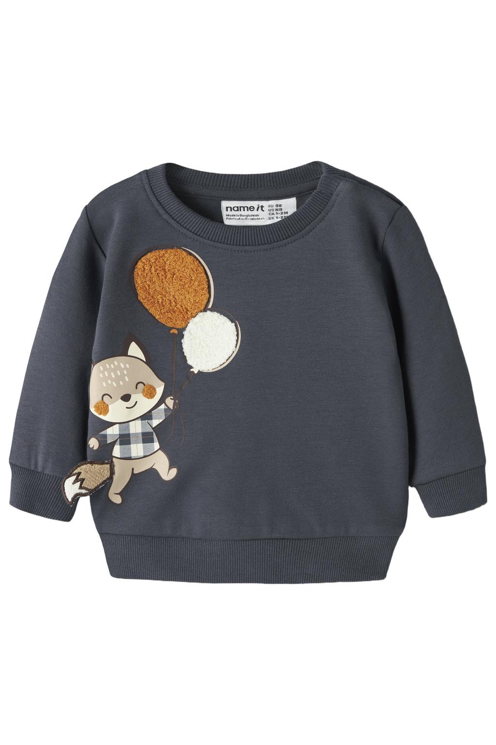 Donkerblauwe jongens NAME IT BABY sweater en print met lange mouwen, ronde hals, drukknoopsluiting en borduursels