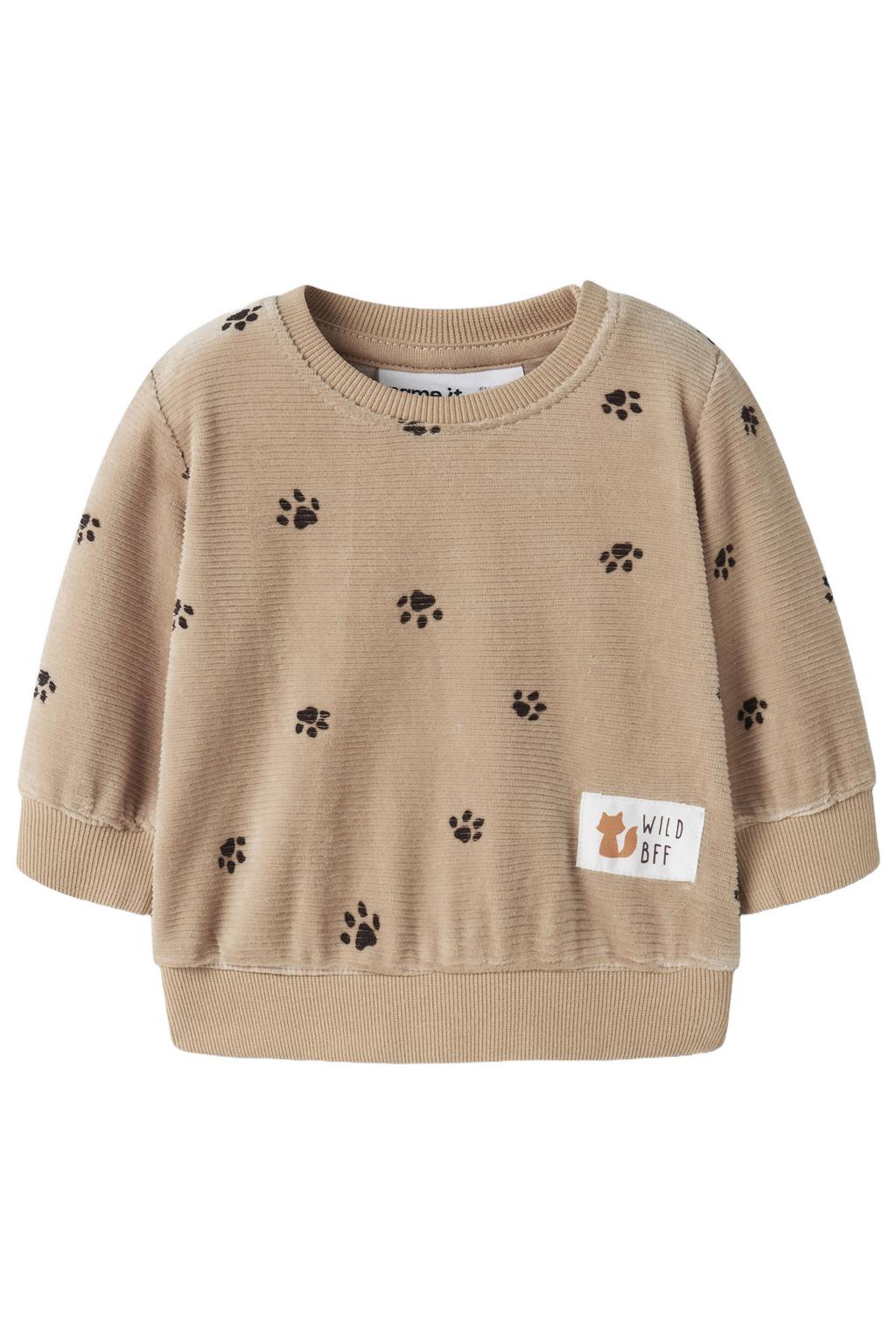 Zandkleurige jongens NAME IT BABY sweater met lange mouwen, ronde hals, drukknoopsluiting en geribde boorden